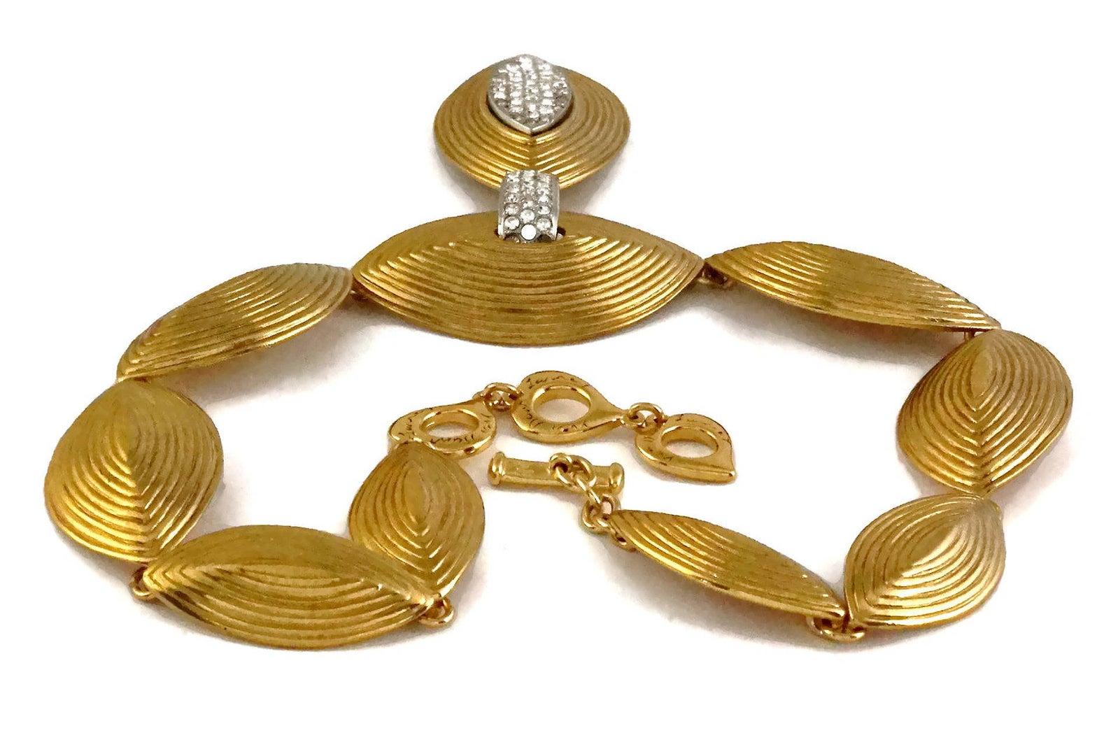 Vintage YVES SAINT LAURENT Ysl Etched Almond Rhinestone Choker Necklace For Sale 2
