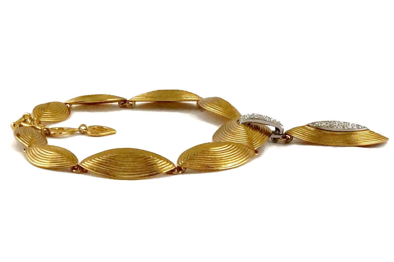Vintage YVES SAINT LAURENT Ysl Etched Almond Rhinestone Choker Necklace For Sale 3