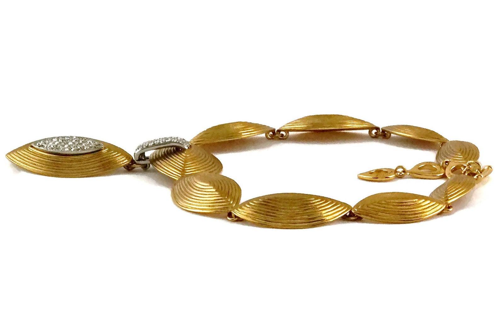 Vintage YVES SAINT LAURENT Ysl Etched Almond Rhinestone Choker Necklace For Sale 4