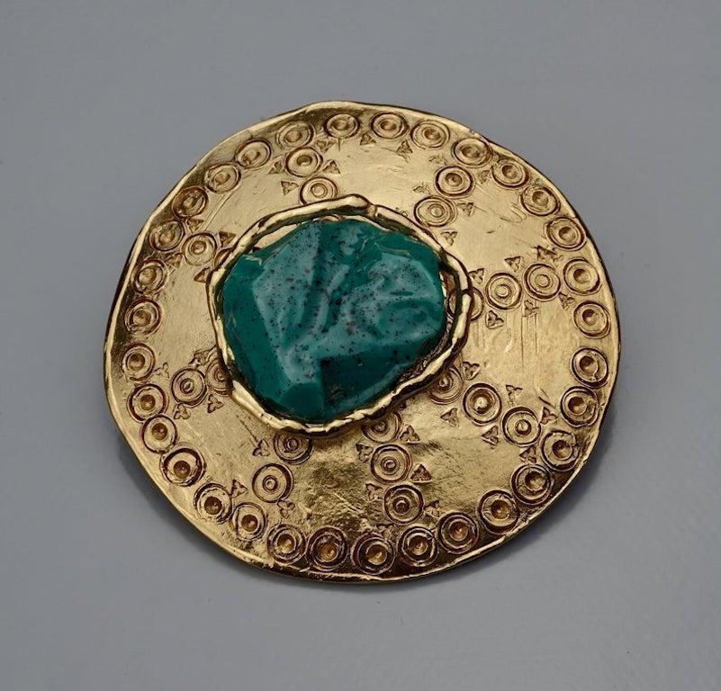 Vintage YVES SAINT LAURENT Ysl Ethnic Turquoise Stone Medallion Pendant Brooch In Excellent Condition In Kingersheim, Alsace