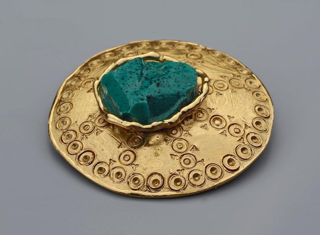 Women's Vintage YVES SAINT LAURENT Ysl Ethnic Turquoise Stone Medallion Pendant Brooch