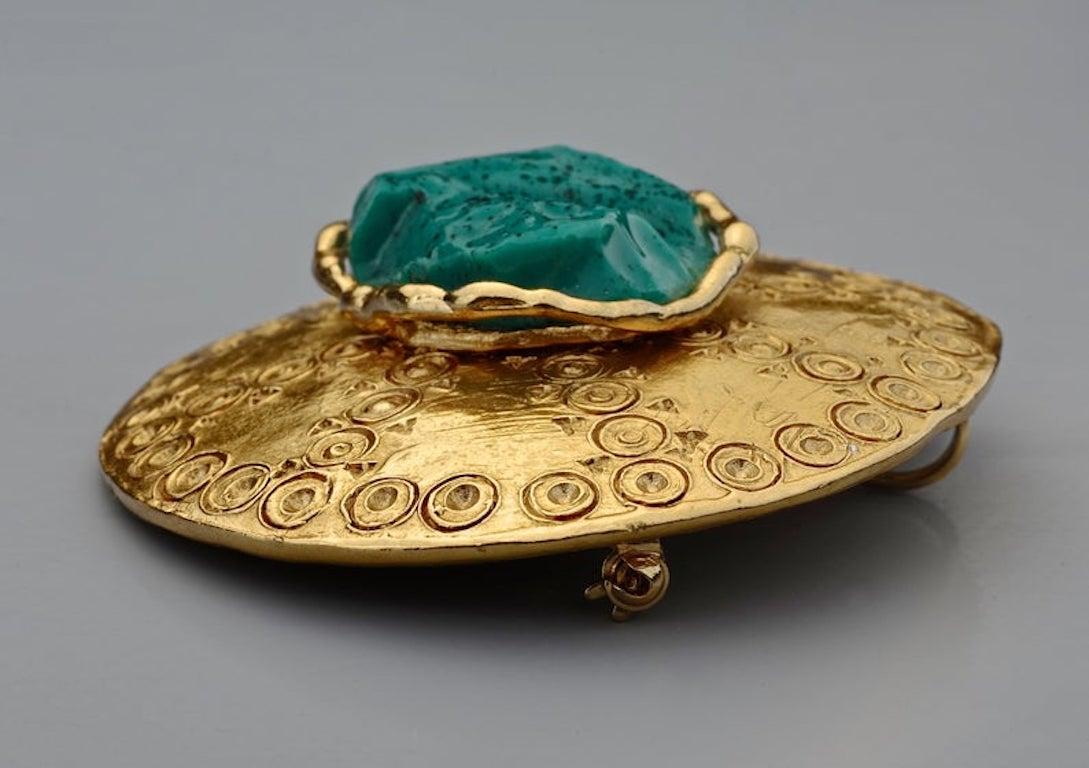 Vintage YVES SAINT LAURENT Ysl Ethnic Turquoise Stone Medallion Pendant Brooch 1