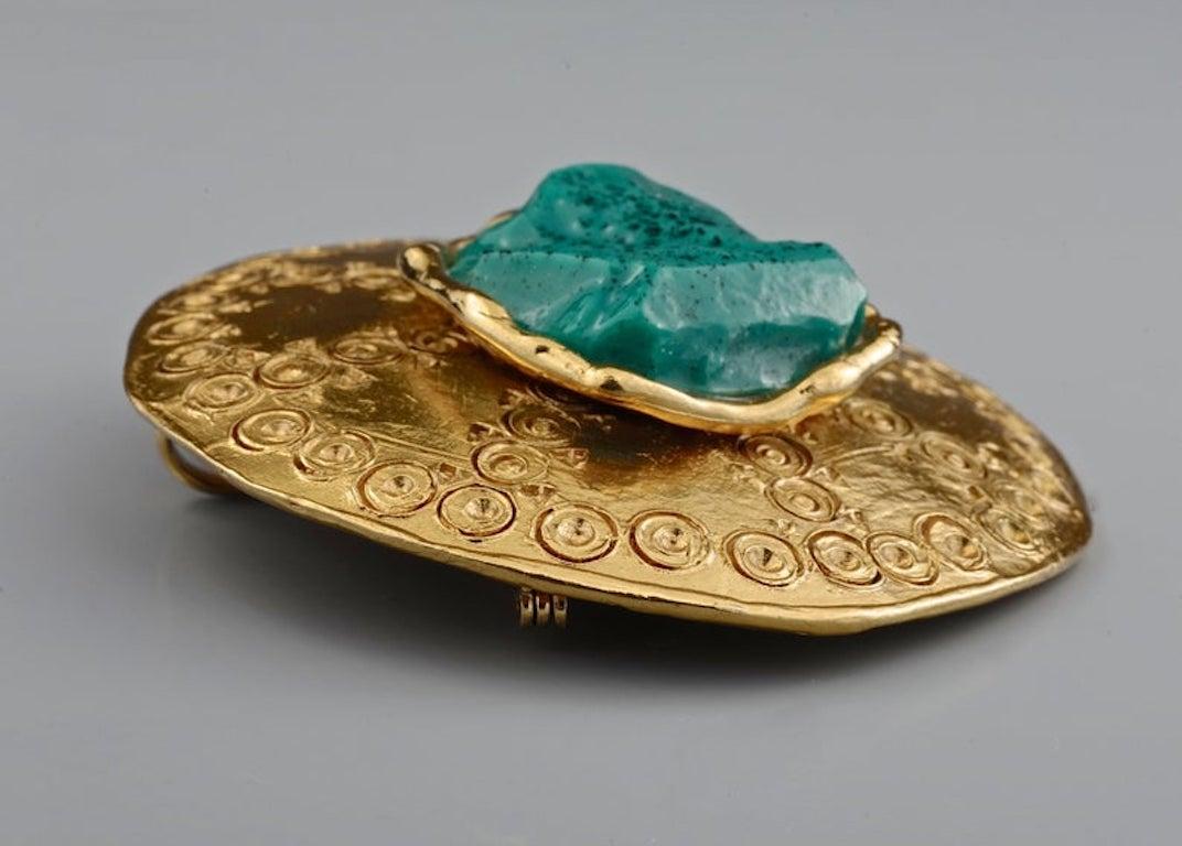 Vintage YVES SAINT LAURENT Ysl Ethnic Turquoise Stone Medallion Pendant Brooch 2