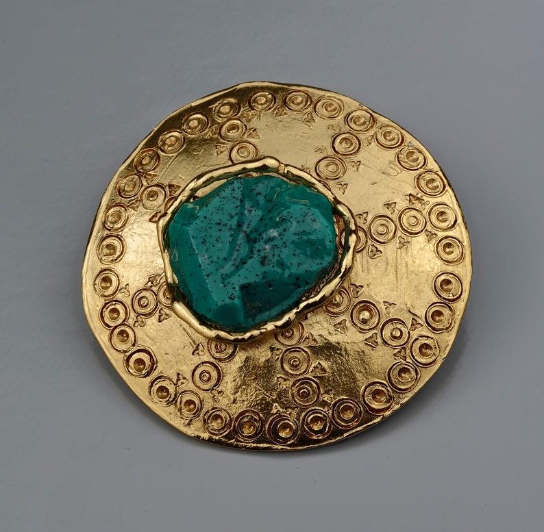 Vintage YVES SAINT LAURENT Ysl Ethnic Turquoise Stone Medallion Pendant Brooch 3