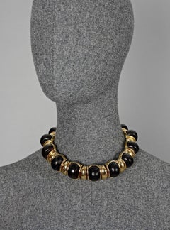 Vintage YVES SAINT LAURENT Ysl Exotic Wood Link Choker Necklace
