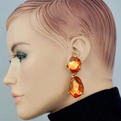 Vintage YVES SAINT LAURENT Ysl Faceted Orange Stones Dangling Earrings
