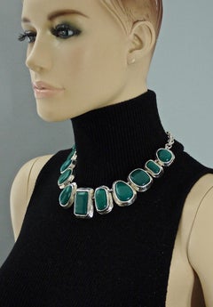 Vintage YVES SAINT LAURENT Ysl Faux Turquoise Geometric Cabochon Necklace