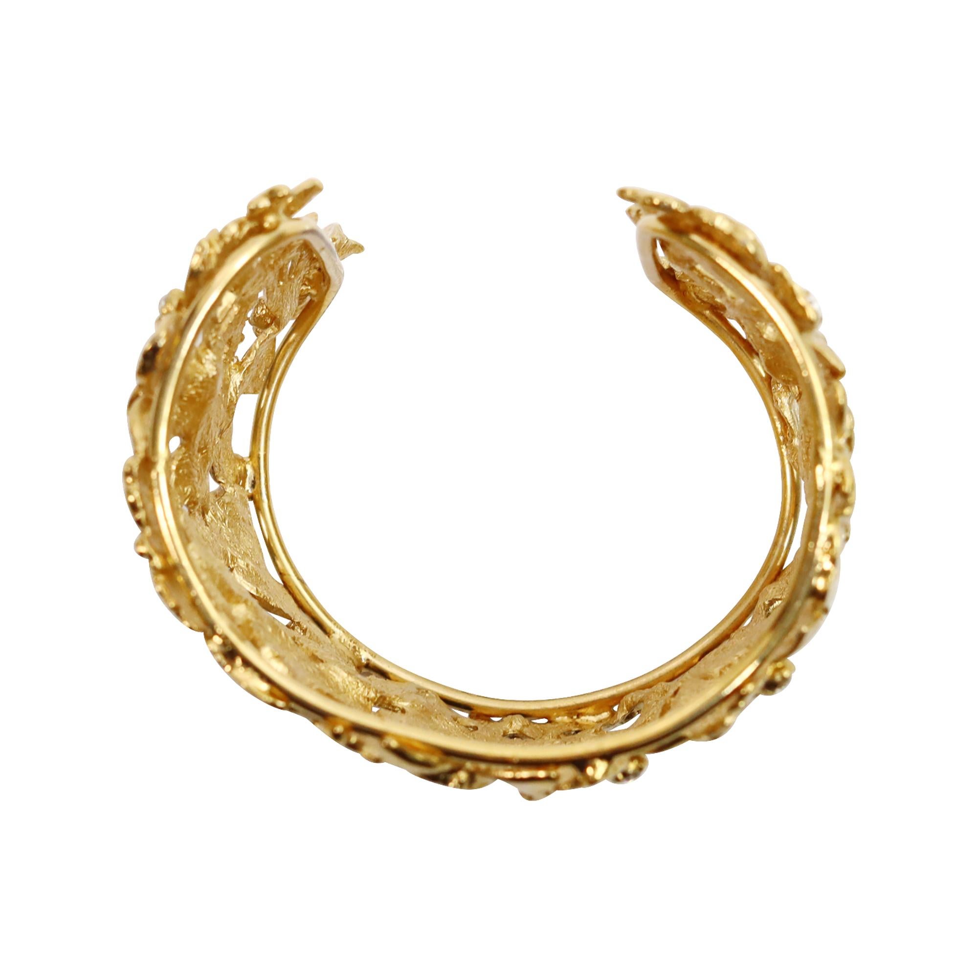 Manchette Vintage Yves Saint Laurent YSL Fleur et Papillon Cristal d'Or Circa Vintage 1980 en vente 2