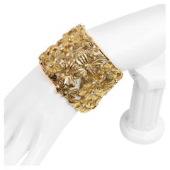 Vintage Yves Saint Laurent YSL Vintage YSL Blume und Schmetterling Gold Kristall Manschette Circa 1980