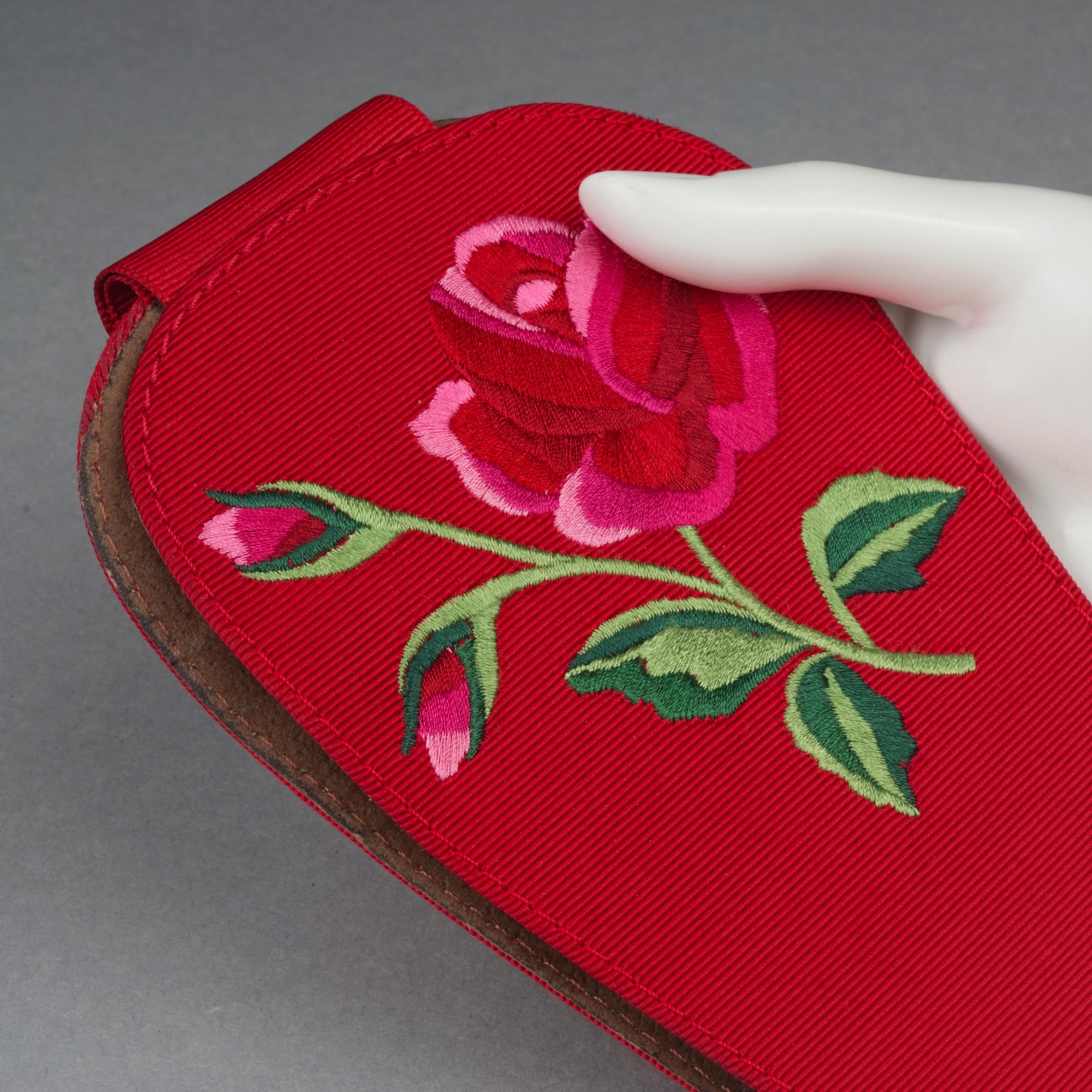 Vintage YVES SAINT LAURENT Ysl Flower Embroidered Grosgrain Ribbon Red Belt For Sale 2