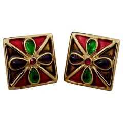 Vintage YVES SAINT LAURENT Ysl Flower Poured Glass Enamel Earrings
