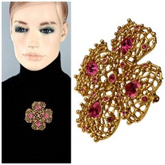 Vintage YVES SAINT LAURENT Ysl Flower Rhinestone Mesh Pendant Brooch
