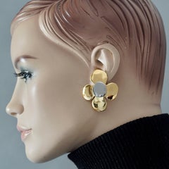 Vintage YVES SAINT LAURENT Ysl Flower Two Tone Earrings