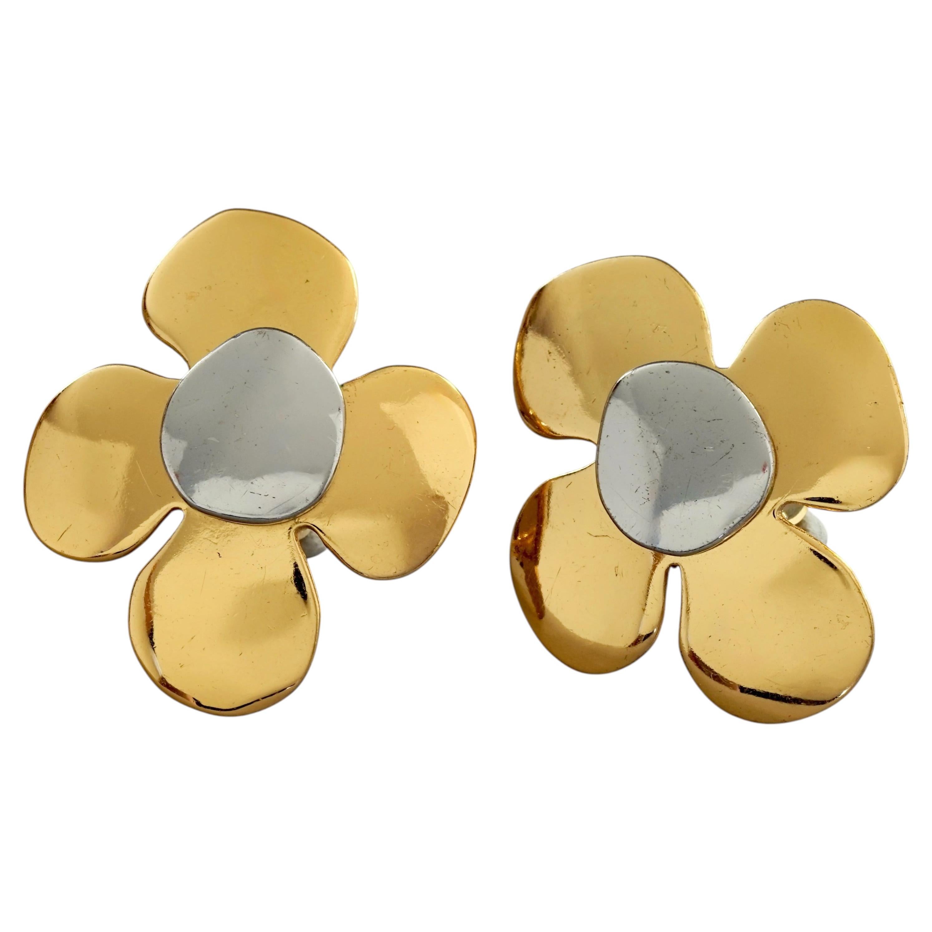 Vintage Boucles d'oreilles YVES SAINT LAURENT Ysl Fleur bicolore