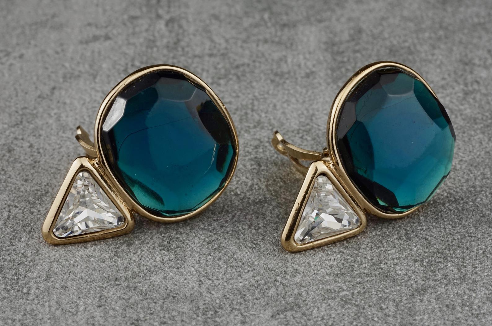 Women's Vintage YVES SAINT LAURENT Ysl Geometric Blue Faceted Stone Earrings For Sale