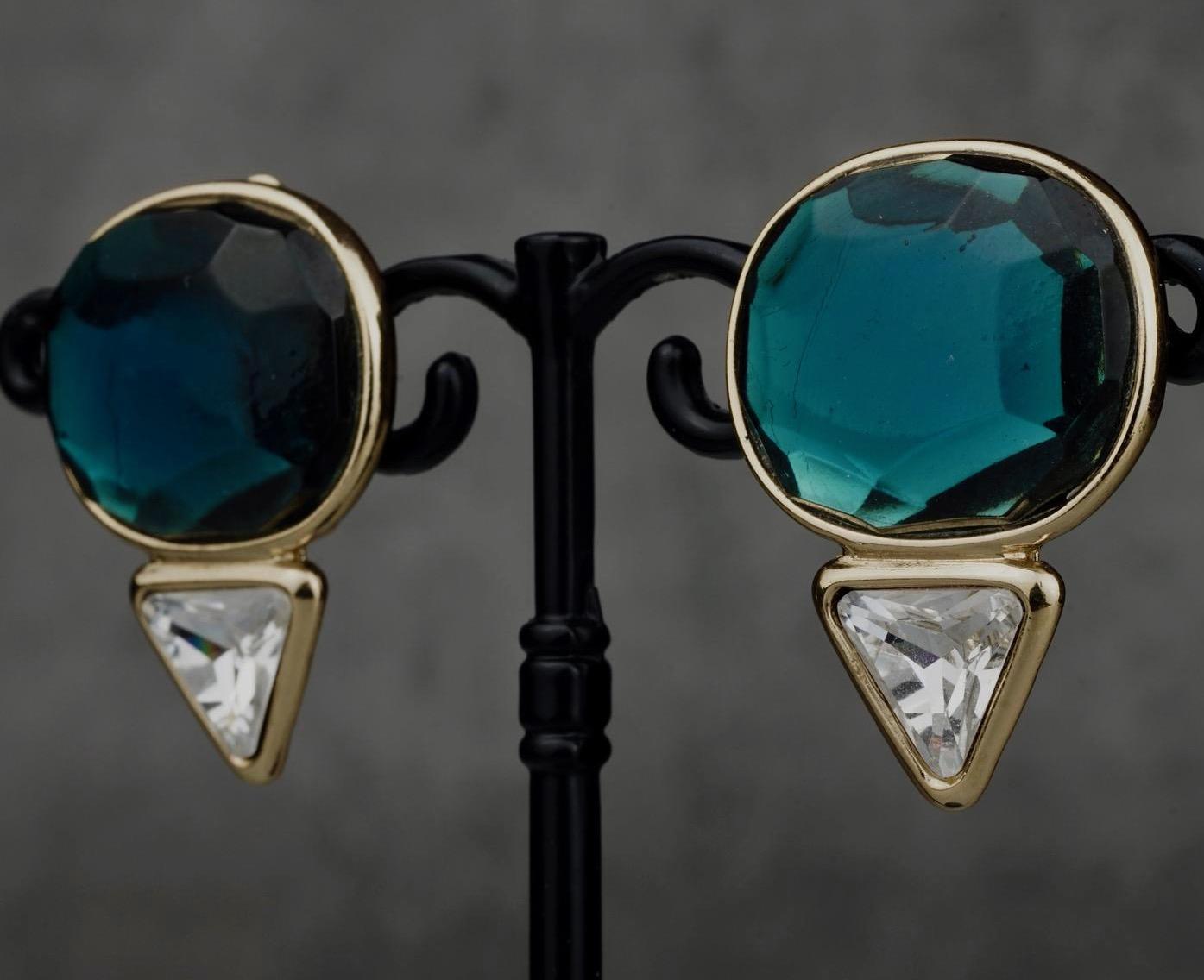Vintage YVES SAINT LAURENT Ysl Geometric Blue Faceted Stone Earrings For Sale 1