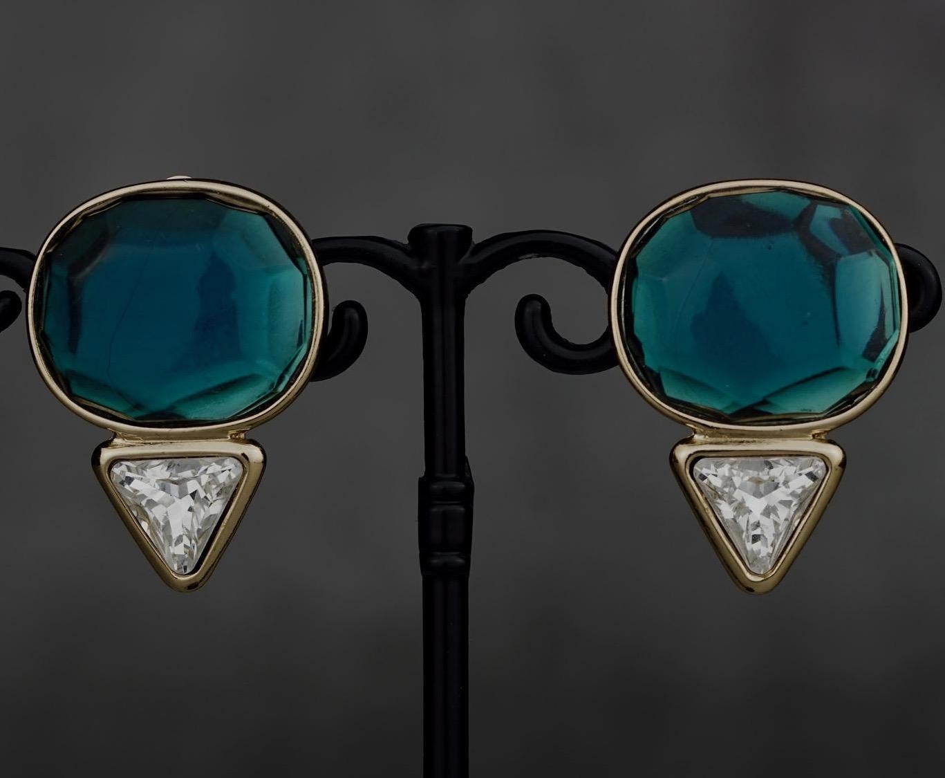 Vintage YVES SAINT LAURENT Ysl Geometric Blue Faceted Stone Earrings For Sale 2