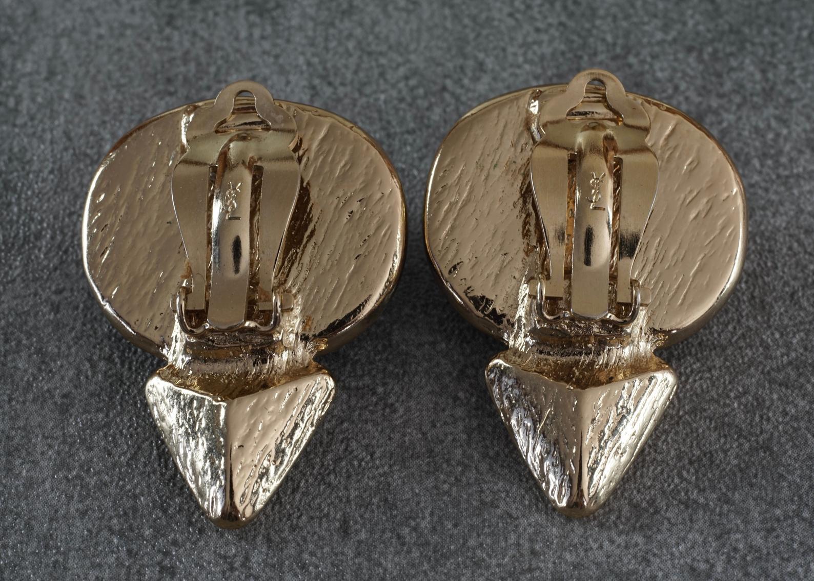 Vintage YVES SAINT LAURENT Ysl Geometric Blue Faceted Stone Earrings For Sale 5