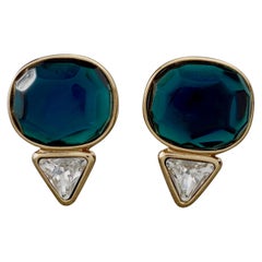 Vintage YVES SAINT LAURENT Ysl Geometric Blue Faceted Stone Earrings