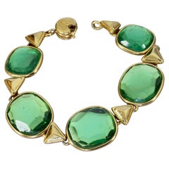Bracciale vintage Yves Saint Laurent YSL con maglie geometriche e cabochon verdi