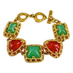 Vintage YVES SAINT LAURENT Ysl Geometric Jade Ruby Glass Poured Link Bracelet