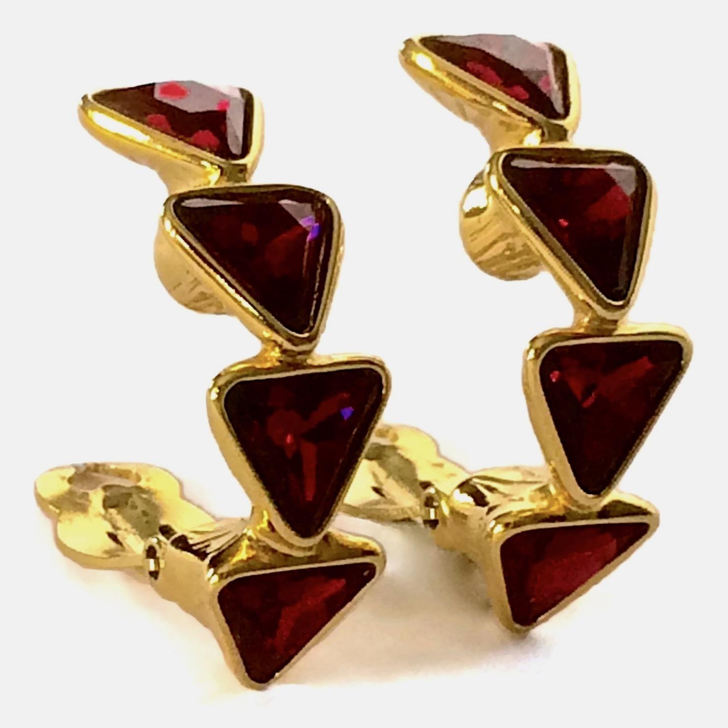 Women's Vintage YVES SAINT LAURENT Ysl Geometric Ruby Rhinestone Earrings For Sale