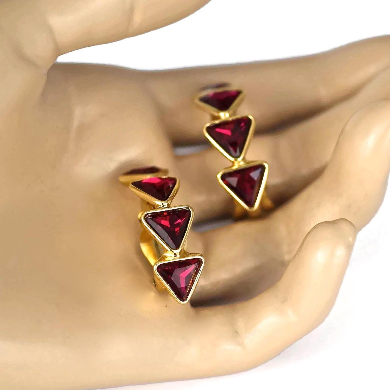 Vintage YVES SAINT LAURENT Ysl Geometric Ruby Rhinestone Earrings For Sale 5