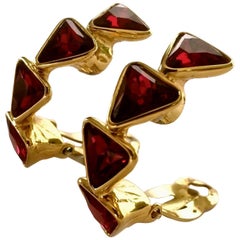 Vintage YVES SAINT LAURENT Ysl Geometric Ruby Rhinestone Earrings