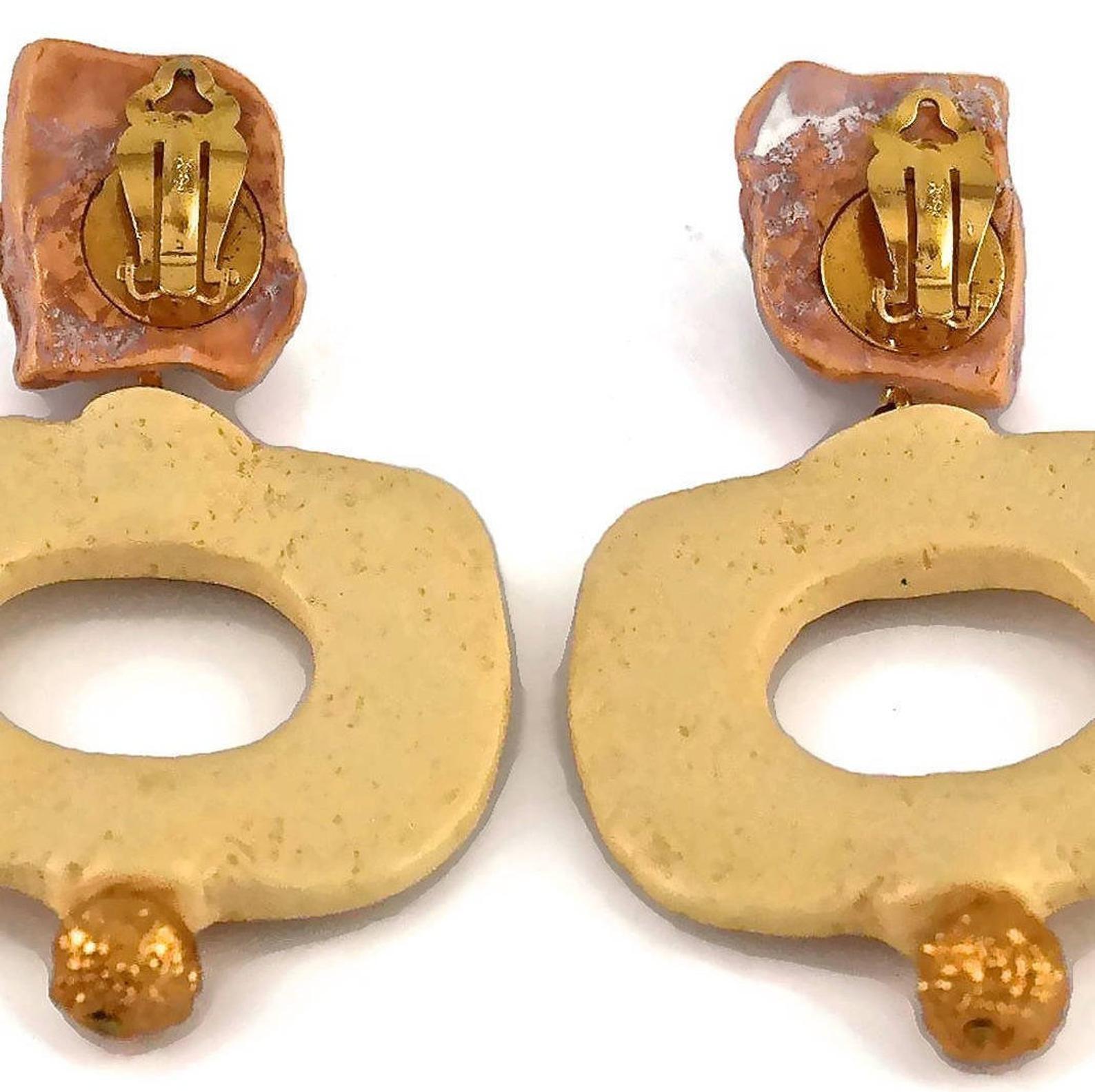 Vintage YVES SAINT LAURENT Ysl Geometric Textured Stone Resin Earrings 6