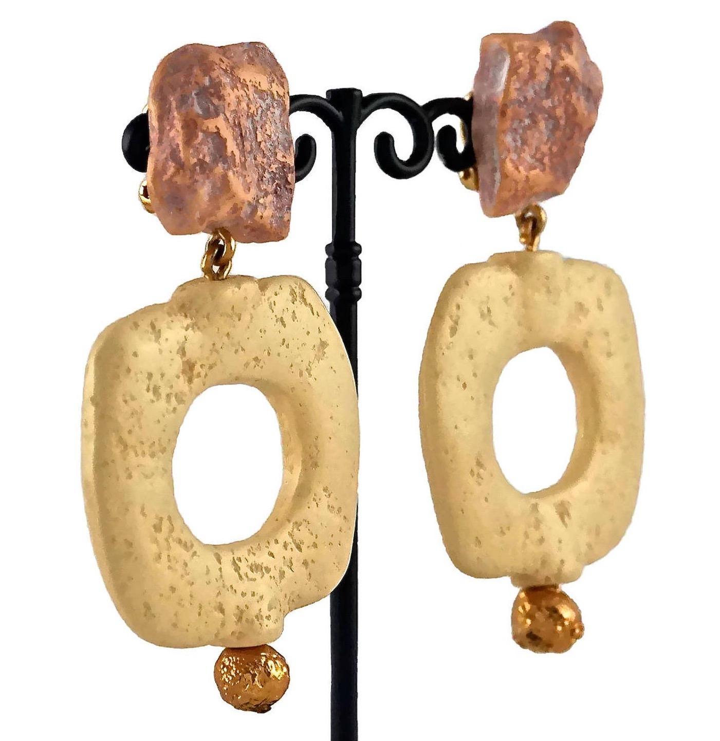 Women's Vintage YVES SAINT LAURENT Ysl Geometric Textured Stone Resin Earrings