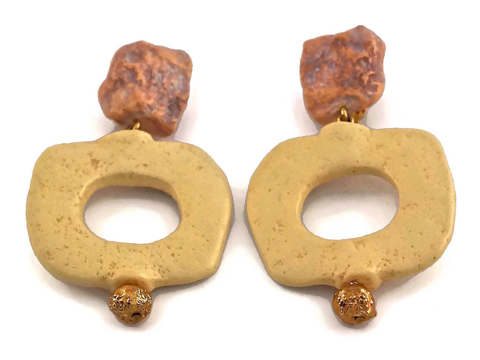 Vintage YVES SAINT LAURENT Ysl Geometric Textured Stone Resin Earrings 2