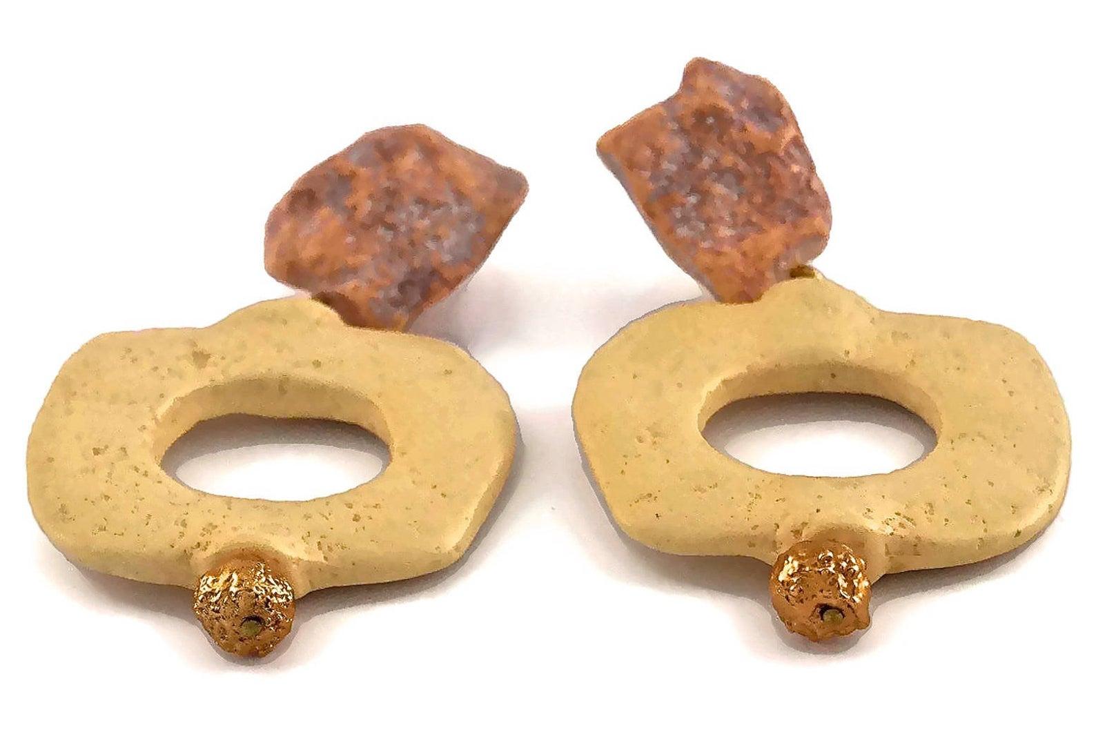 Vintage YVES SAINT LAURENT Ysl Geometric Textured Stone Resin Earrings 3