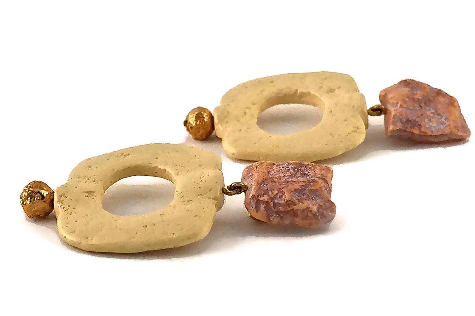 Vintage YVES SAINT LAURENT Ysl Geometric Textured Stone Resin Earrings 5