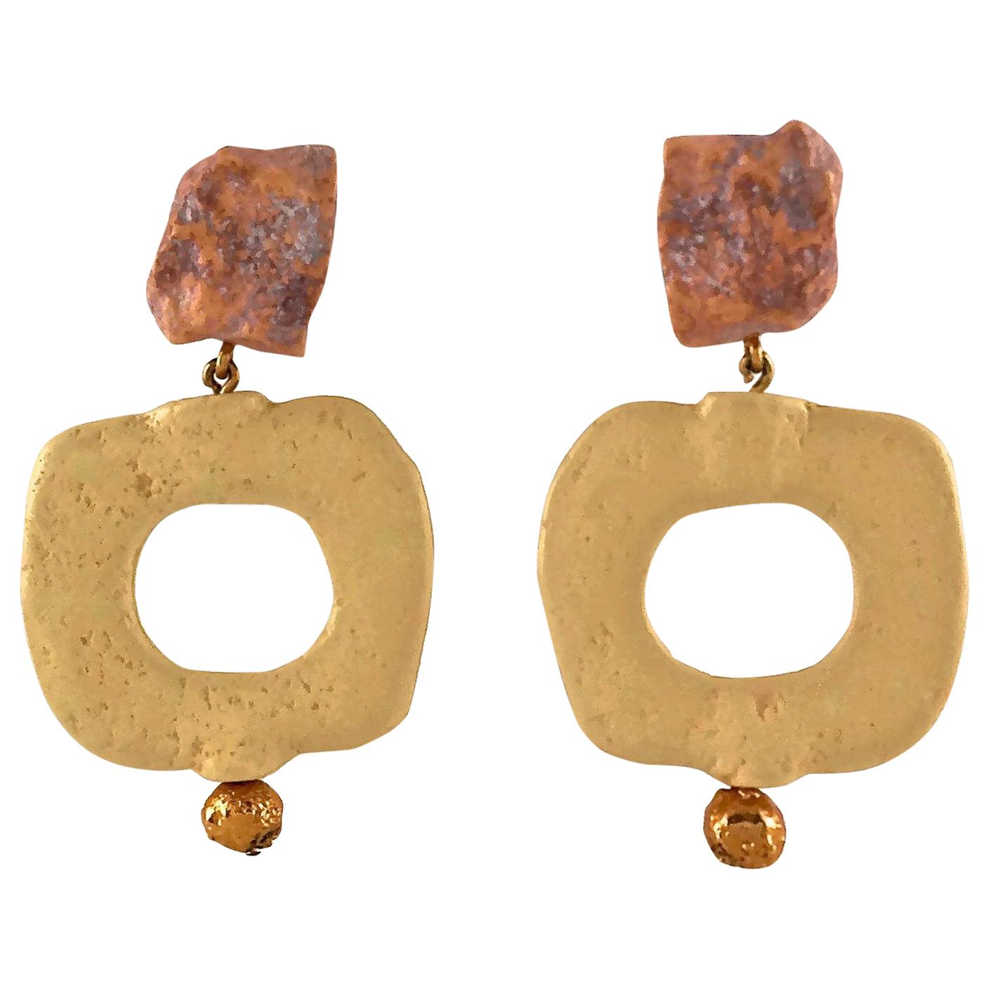 Vintage YVES SAINT LAURENT Ysl Geometric Textured Stone Resin Earrings