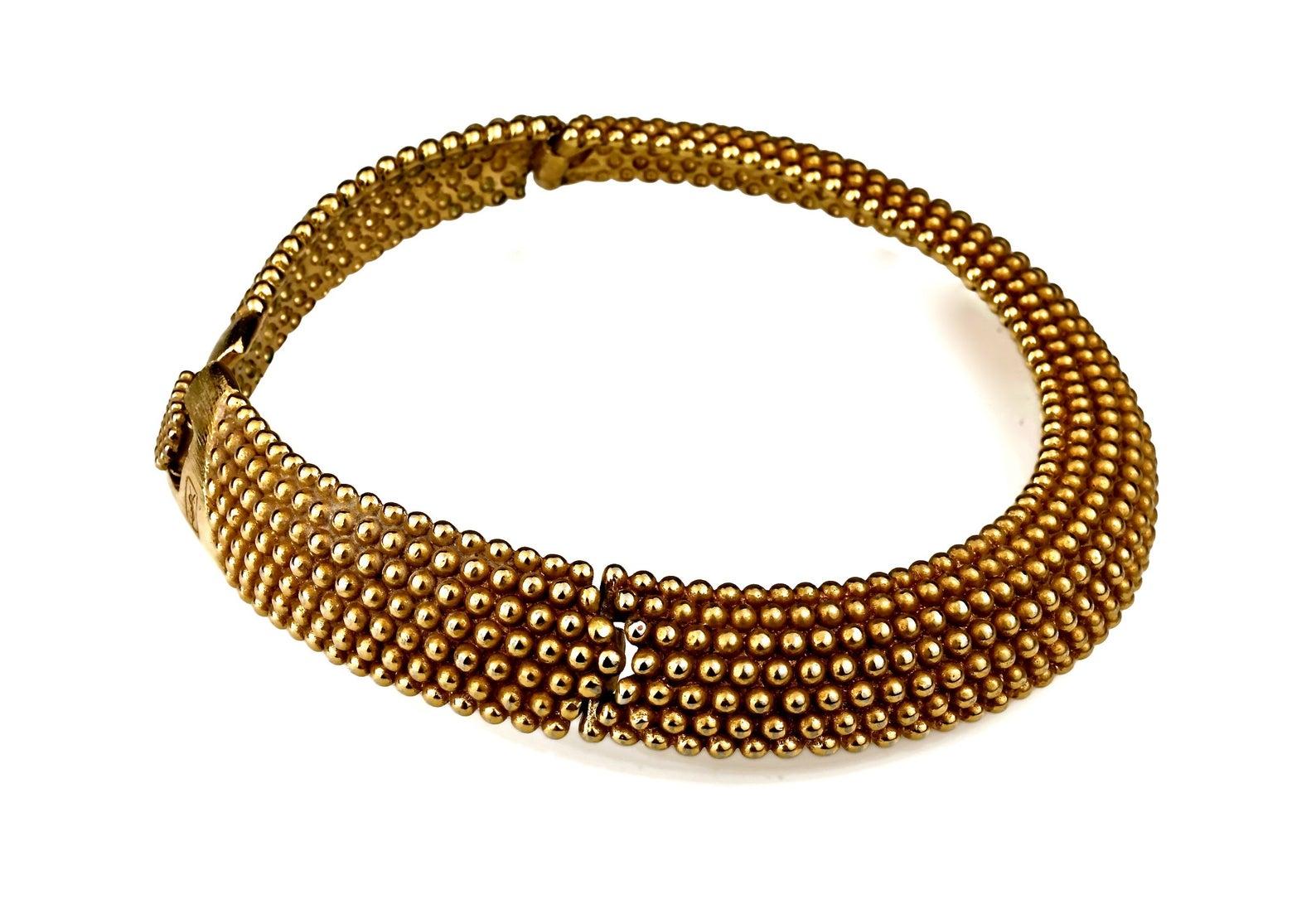 Vintage YVES SAINT LAURENT Ysl Gilt Ball Choker Necklace In Good Condition In Kingersheim, Alsace