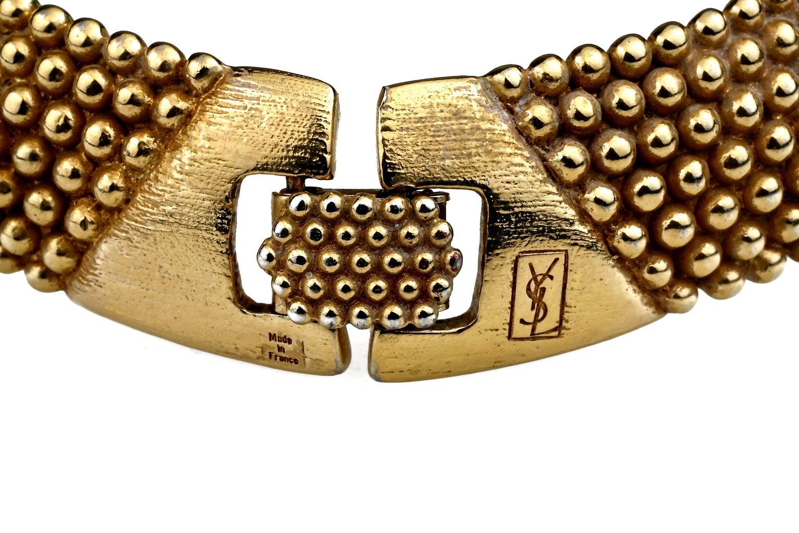 Vintage YVES SAINT LAURENT Ysl Gilt Ball Choker Necklace 1