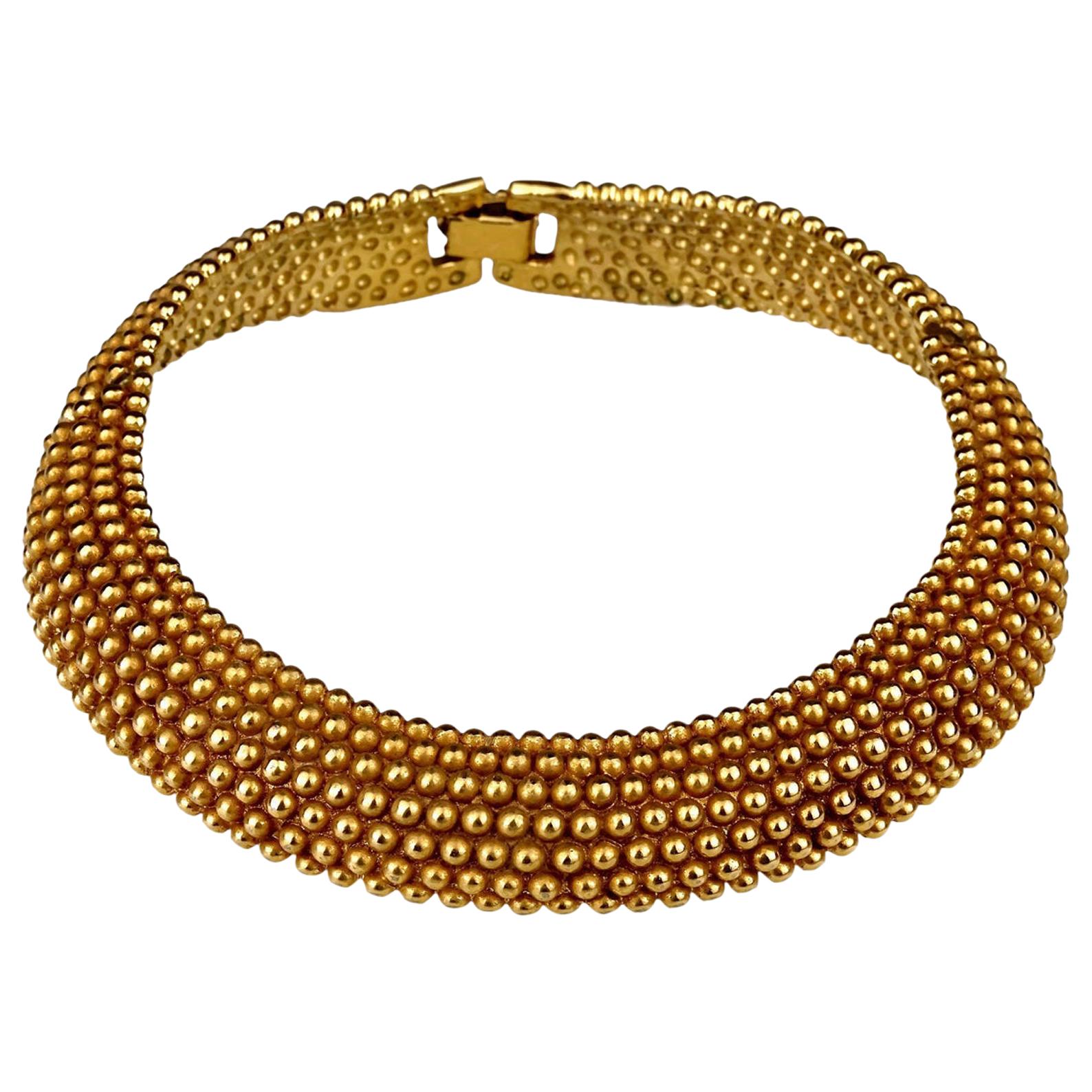 Vintage YVES SAINT LAURENT Ysl Gilt Ball Choker Necklace