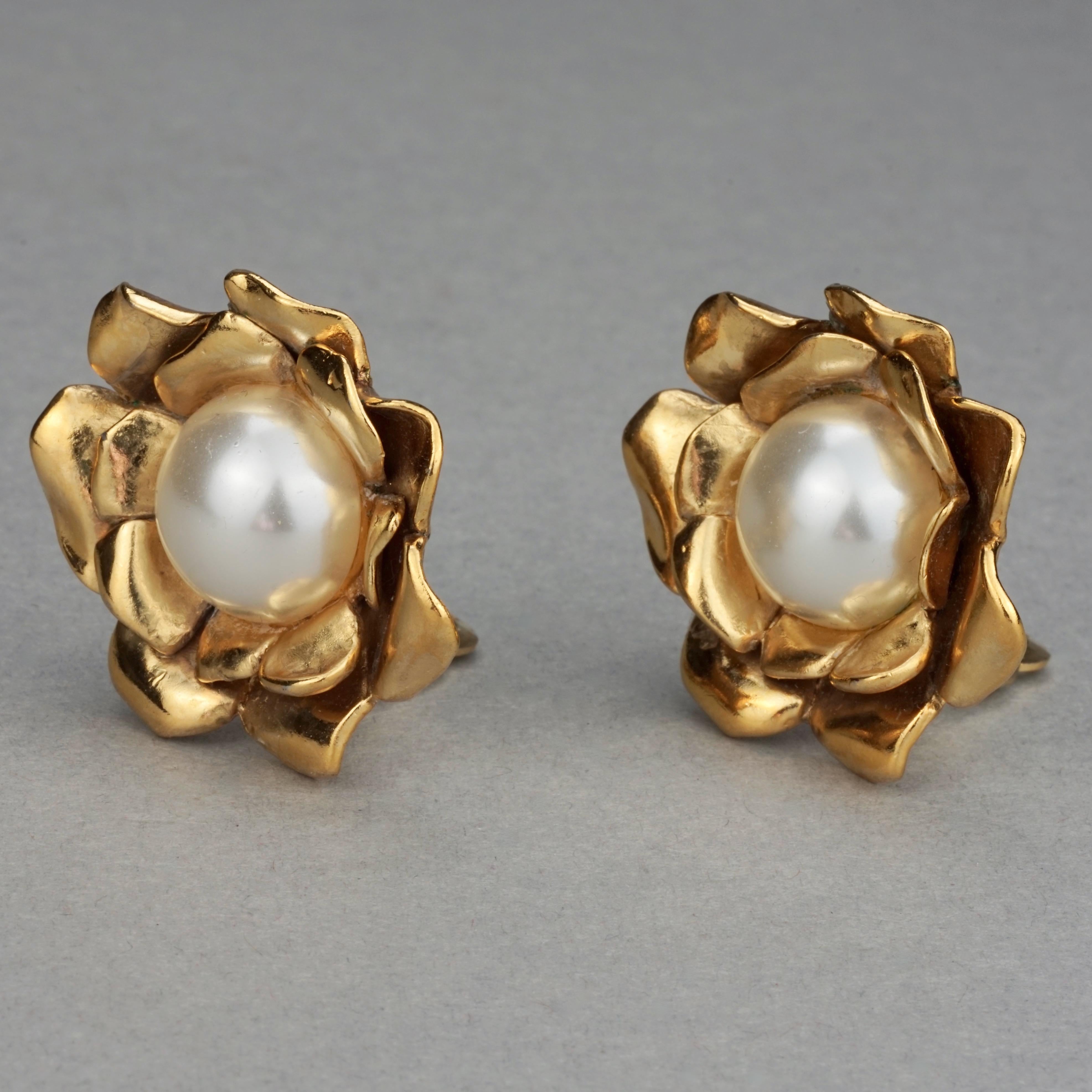 Women's Vintage YVES SAINT LAURENT Ysl Gilt Flower Pearl Earrings For Sale