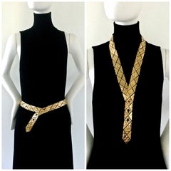 Vintage YVES SAINT LAURENT Ysl Gilt Harlequin Pattern Necktie Textured Belt