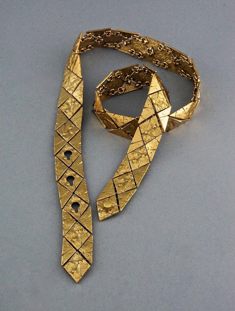 Vintage YVES SAINT LAURENT Ysl Gilt Harlequin Pattern Necktie Textured