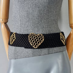 Vintage YVES SAINT LAURENT Ysl Gilt Heart Mesh Charm Woven Passementerie Belt