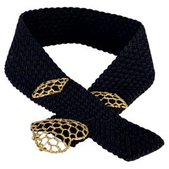 Vintage YVES SAINT LAURENT Ysl Gilt Heart Mesh Charm Woven Passementerie Belt