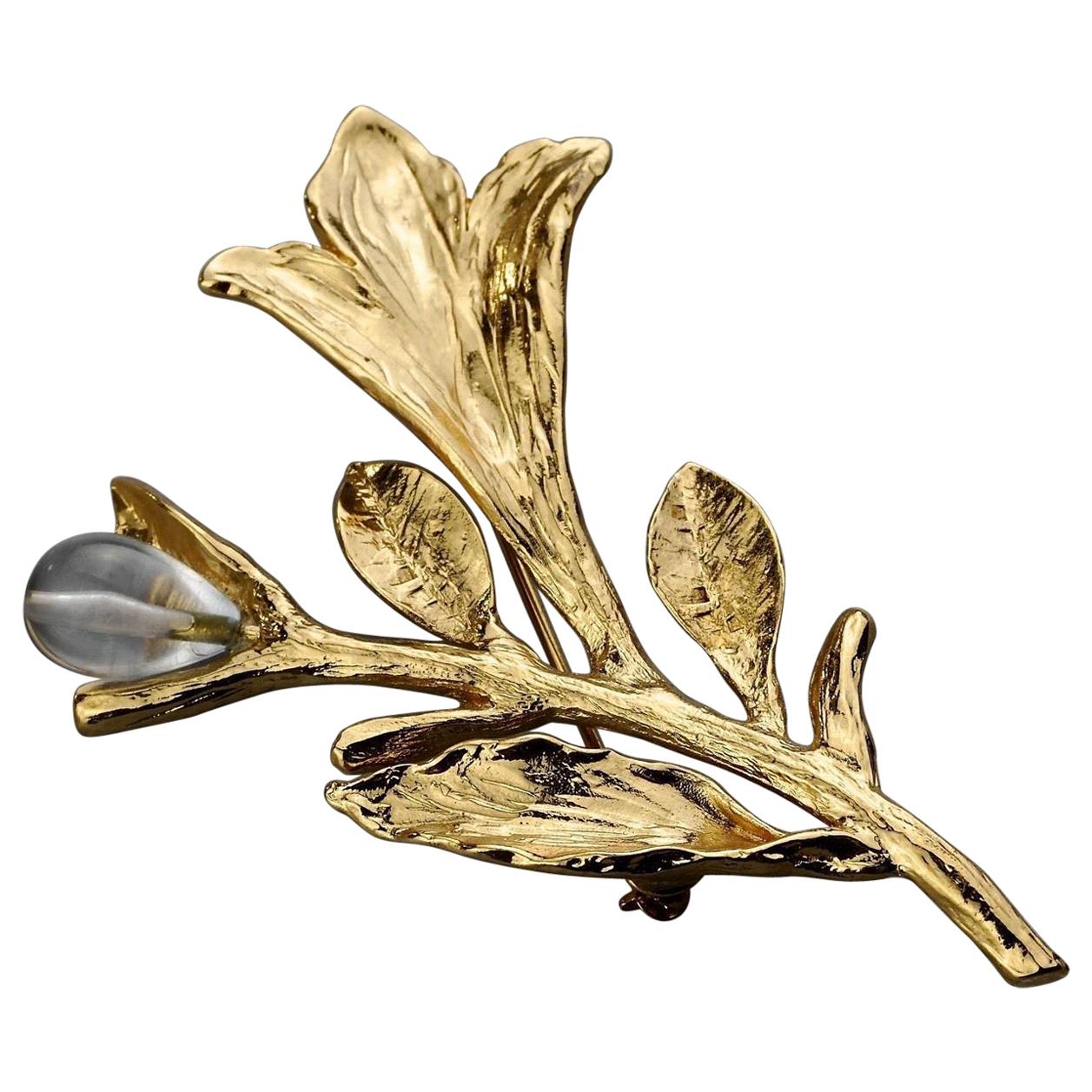 Vintage YVES SAINT LAURENT Ysl Glass Flower Stem Brooch For Sale