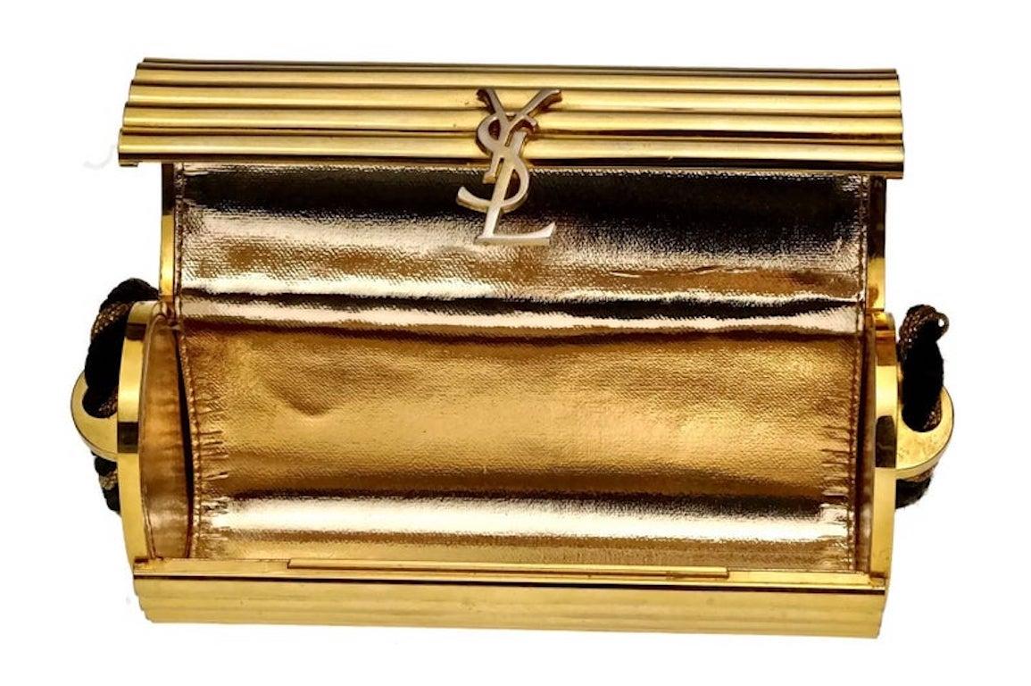Vintage YVES SAINT LAURENT Ysl Gold Metal Minaudiere Tassel Shoulder Bag 2