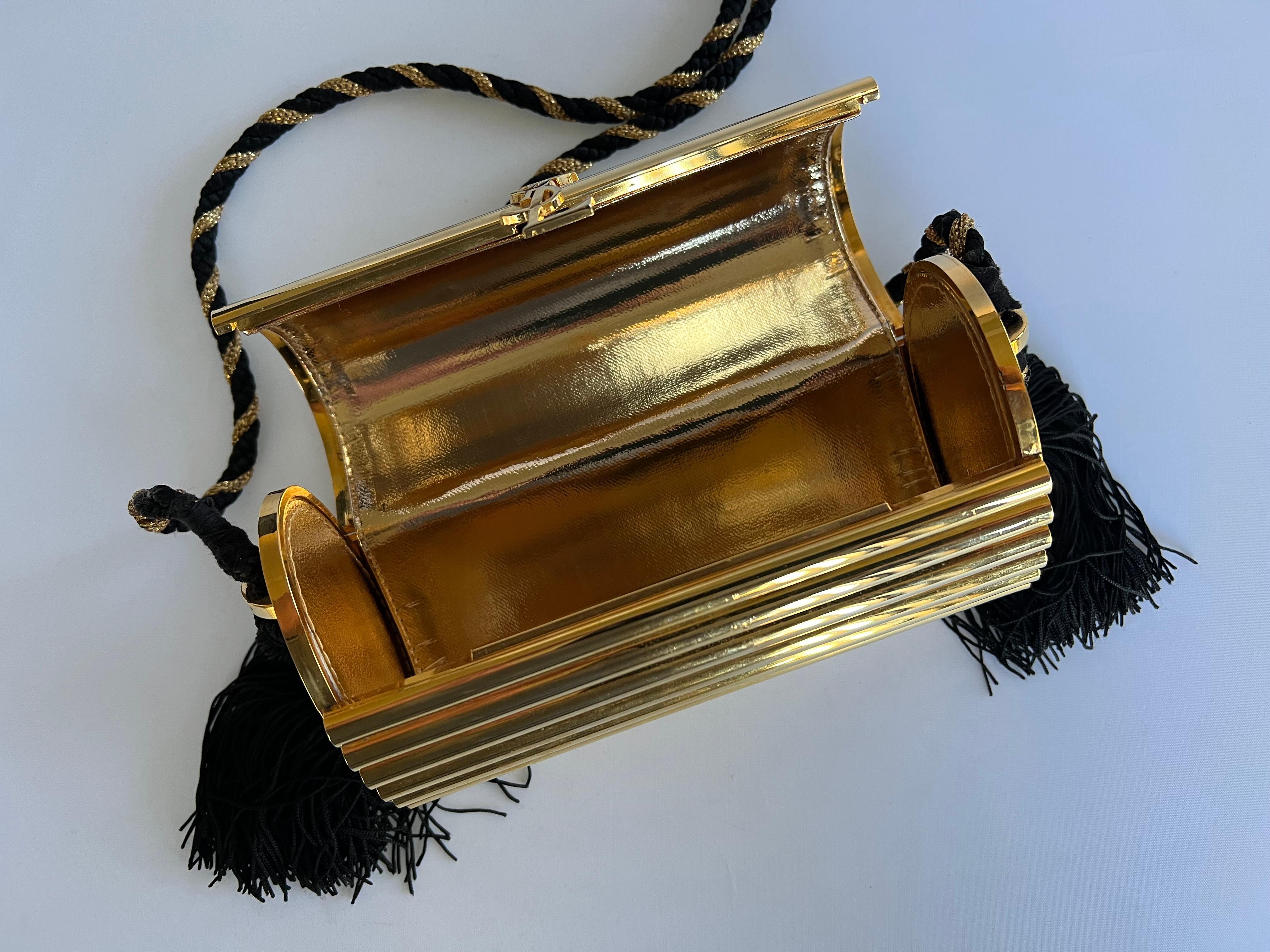 Women's Vintage YVES SAINT LAURENT YSL Gold Metal Minaudiere Tassel Shoulder Bag