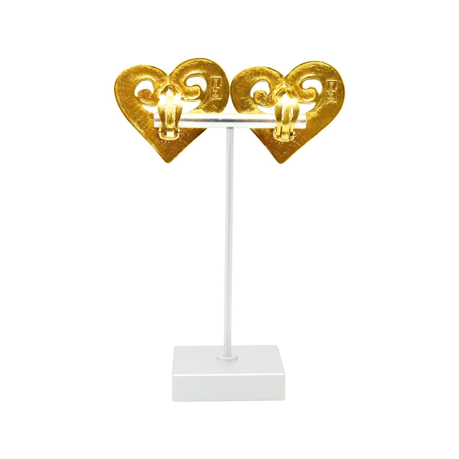 Artist Vintage Yves Saint Laurent YSL Gold Open Heart Earrings, Circa 1980s For Sale