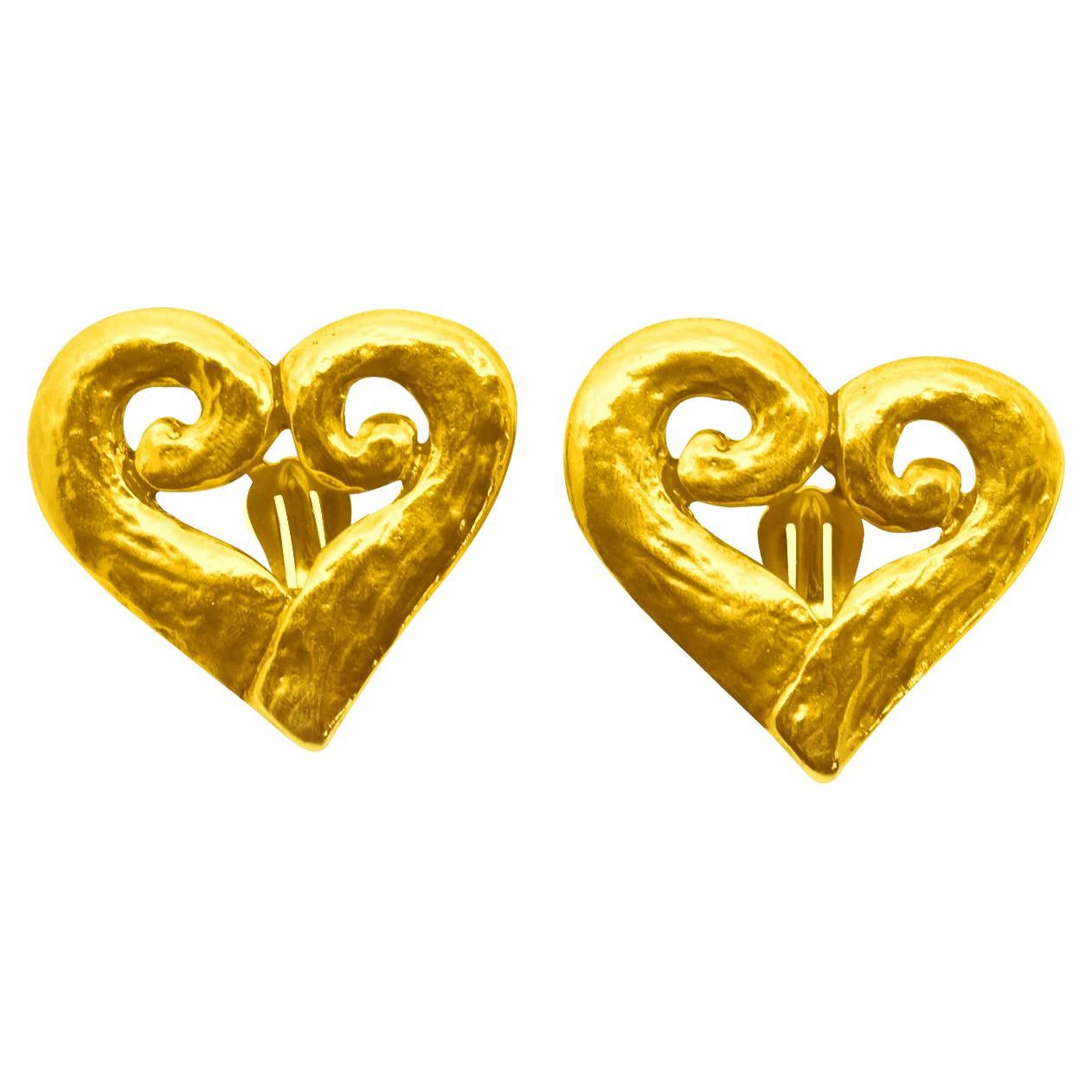 Vintage Yves Saint Laurent YSL Gold Open Heart Earrings, Circa 1980s