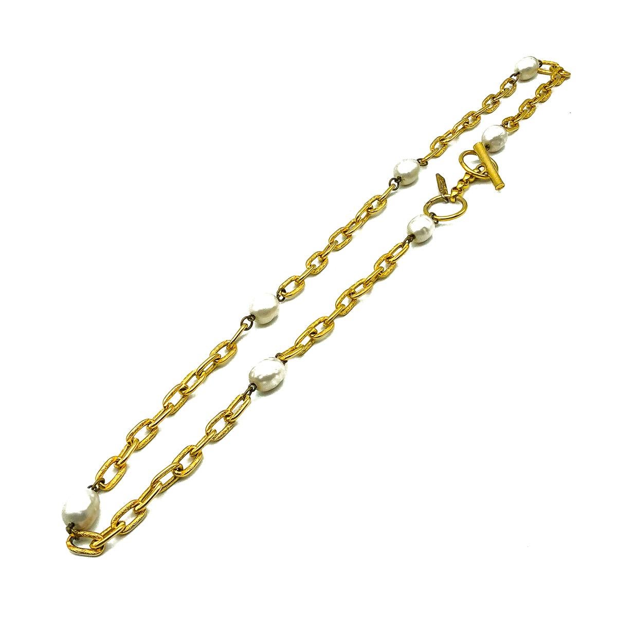 Women's Vintage Yves Saint Laurent YSL Gold & Gripoix Pearl Long Sautoir Necklace 1980s