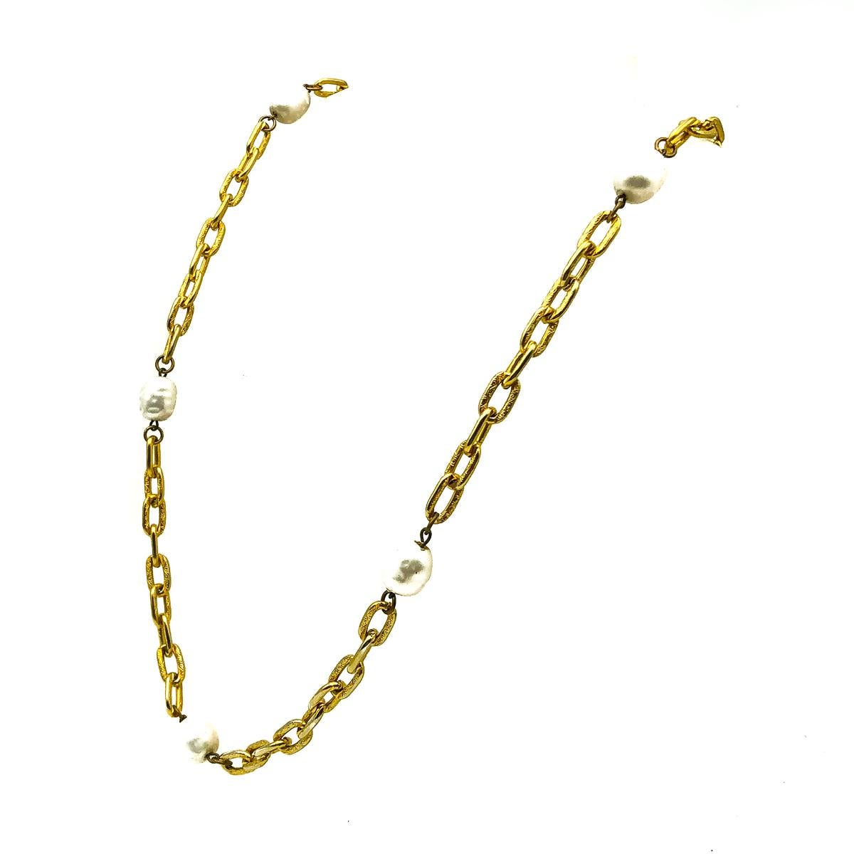 Vintage Yves Saint Laurent YSL Gold & Gripoix Pearl Long Sautoir Necklace 1980s 1