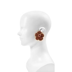 Vintage Yves Saint Laurent YSL Diamante Red Flower Earrings, Circa 1980s